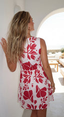 Lunavie Floral Tie Front Mini Dress in Pink embellishment and trim close-up