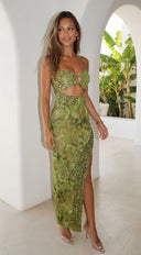 Vipera Snake Print Cutout Maxi Dress - Green