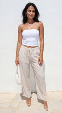 Marlow Striped Linen Wide Leg Pants - Beige
