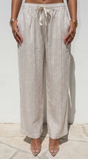 Marlow Striped Linen Wide Leg Pants - Beige