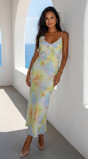 Floravie Watercolor Floral Maxi Dress - Blue Multi