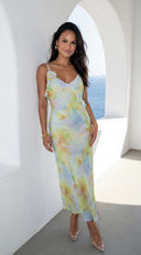 Floravie Watercolor Floral Maxi Dress - Blue Multi
