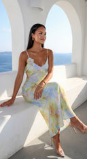 Floravie Watercolor Floral Maxi Dress - Blue Multi