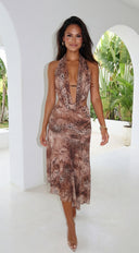 Vireza Animal Print Cowl Neck Maxi Dress - Leopard Brown