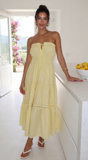 Sunbeam Tiered Lace Strapless Maxi Dress - Butter Yellow