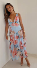Pivona Peony Tiered Ruffle Maxi Dress - Blue