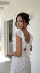 Roselette Ditsy Floral Flutter Mini Dress - White