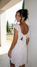 Roselette Ditsy Floral Flutter Mini Dress - White