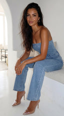 Dara Denim Tube Jumpsuit - Blue