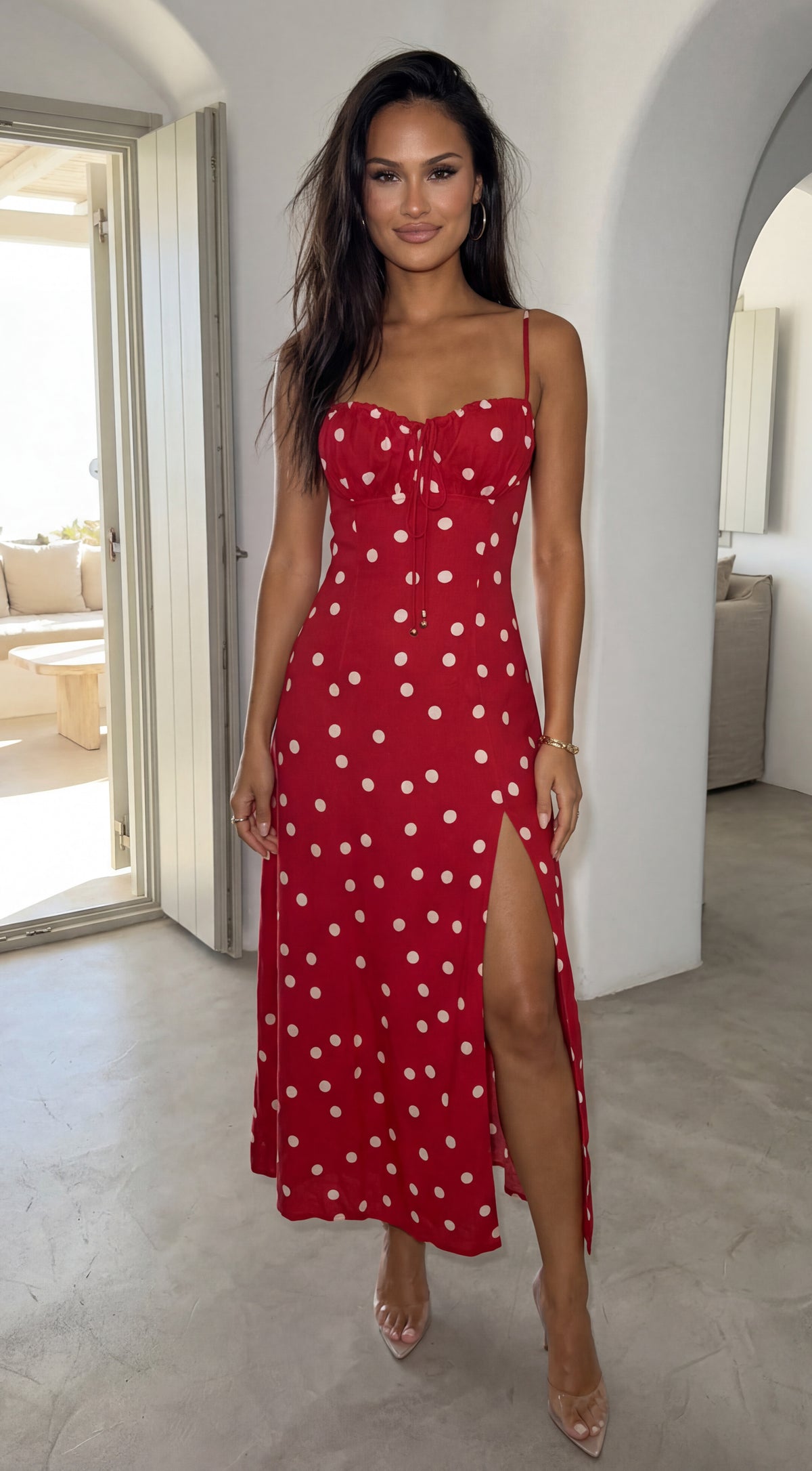 Romelia Polka Dot Maxi Dress - Red – Emprada