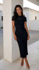 Kinga Lace Midi Dress - Black