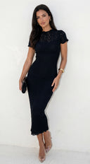 Kinga Lace Midi Dress - Black