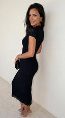 Kinga Lace Midi Dress - Black