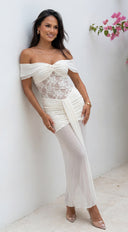 Elarisse Lace Mesh Maxi Dress - Cream White