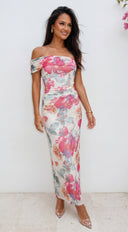 Sophinia One Shoulder Mesh Maxi Dress - Pink Multi