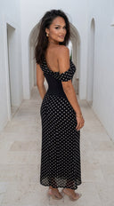 Moneté Polka Dot One Shoulder Maxi Dress - Black