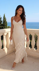 Olivara Polka Dot Ruffle Maxi Dress - Off White