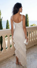 Olivara Polka Dot Ruffle Maxi Dress - Off White