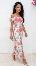 Sophinia One Shoulder Mesh Maxi Dress - Pink Multi