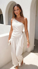 Layah One Shoulder Draped Set - Natural Beige