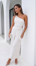 Layah One Shoulder Draped Set - Natural Beige