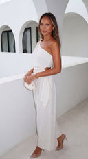 Layah One Shoulder Draped Set - Natural Beige