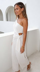 Layah One Shoulder Draped Set - Natural Beige