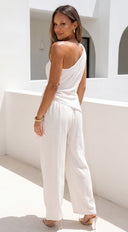 Layah One Shoulder Draped Set - Natural Beige