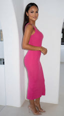 Mirella Gold Accent Ribbed Midi Dress - Pink