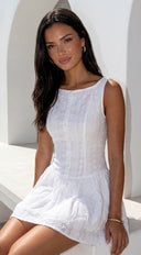 Helena Boat Neck Mini Dress - White