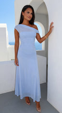Lysandra Off Shoulder Mesh Maxi Dress - Blue