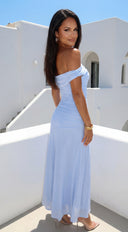 Lysandra Off Shoulder Mesh Maxi Dress - Blue
