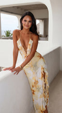 Violessa Floral Ruffle Cutout Maxi Dress - Yellow Multi