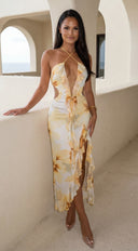 Violessa Floral Ruffle Cutout Maxi Dress - Yellow Multi