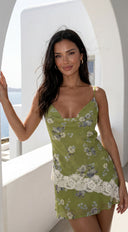 Primrose Cami Cowl Neck Floral Set - Green