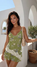 Primrose Cami Cowl Neck Floral Set - Green