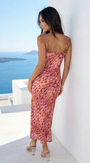 Kaielle Cowl Neck Multi Color Maxi Dress - Orange Brown Multi