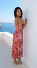 Kaielle Cowl Neck Multi Color Maxi Dress - Orange Brown Multi