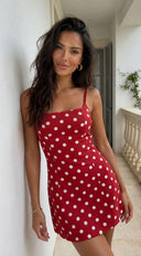 Rosabella Polka Dot Linen Blend Mini Dress - Red