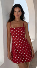 Rosabella Polka Dot Linen Blend Mini Dress - Red
