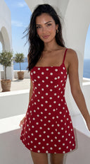 Rosabella Polka Dot Linen Blend Mini Dress - Red