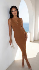 caramel midi dress Rhythm Classic Shirred Midi Dress Caramel SantoLoco Hawaii