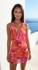 Sunflare Floral Mesh Mini Dress - Pink Multi