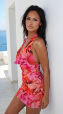 Sunflare Floral Mesh Mini Dress - Pink Multi