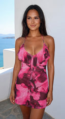 Fuchsia Bloom Floral Mesh Mini Dress - Pink Multi