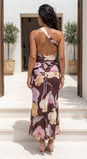 Kendra One Shoulder Floral Maxi Dress - Brown Multi