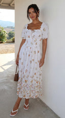 Lunaria Floral Midi Dress - Ivory White