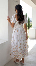 Lunaria Floral Midi Dress - Ivory White