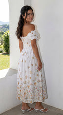 Lunaria Floral Midi Dress - Ivory White