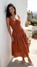 Celesta Midi Dress - Rust Brown